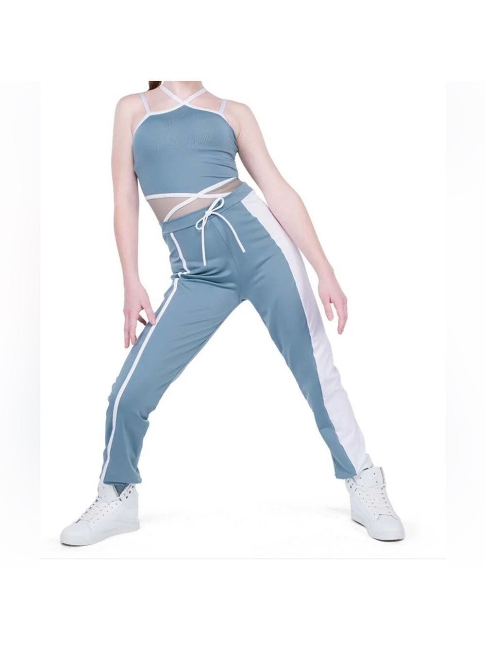 Teal Blue White Crisscross Jumpsuit Medium
